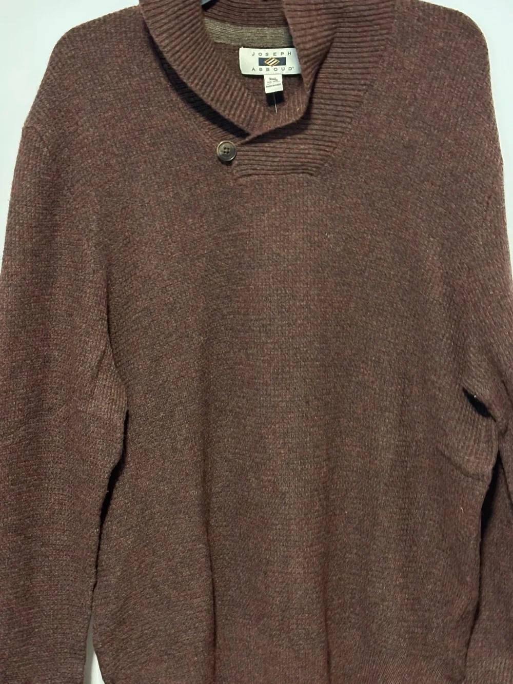 Joseph Abboud Men's Brown Crewneck Shawl Sweater